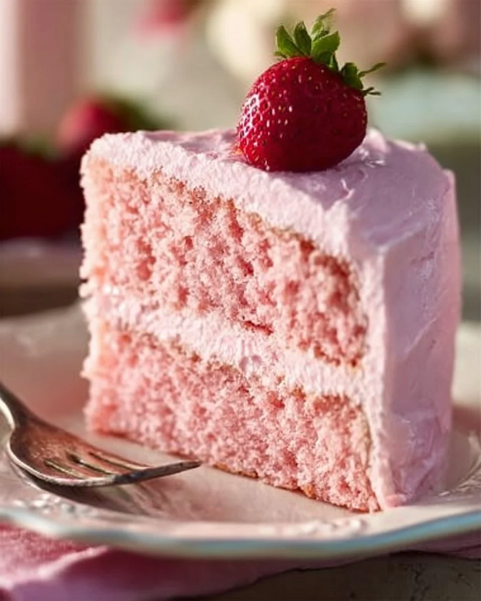 Homemade Strawberry Cake 1 Homemade strawberry cake with fresh strawberries and whipped cream frosting.