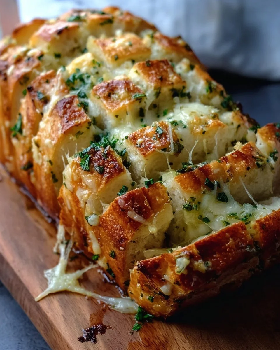 Irresistible Sourdough Discard Pull-Apart Garlic Bread Delight 1 Delicious sourdough garlic bread with a pull-apart texture, perfect for sharing.