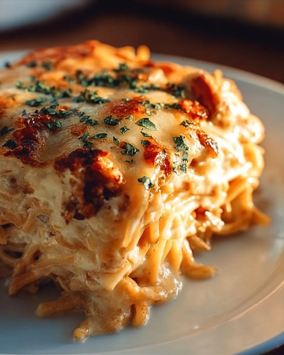 Irresistible Spicy Southern Chicken Spaghetti Casserole 1 Irresistible Spicy Southern Chicken Spaghetti Casserole served in a baking dish