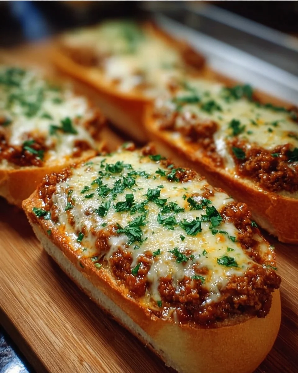 Italian Garlic Bread Sloppy Joes served on a plate with garnishes