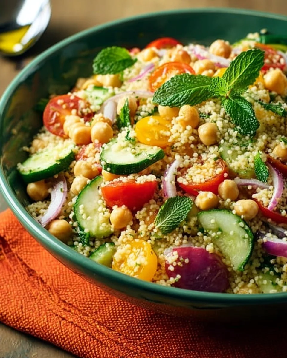 Delicious Lemony Mediterranean Couscous Salad with fresh vegetables and herbs