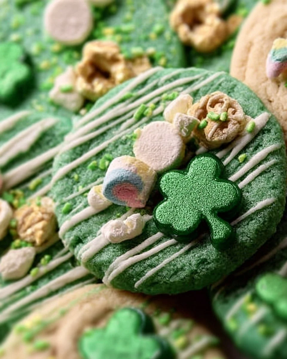 Delicious Lucky Charm St. Patrick's Day cookies decorated with festive colors.