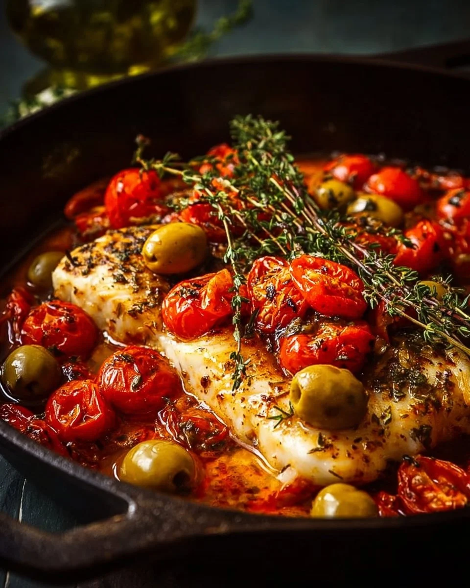 Delicious Mediterranean baked fish served with herbs and lemon