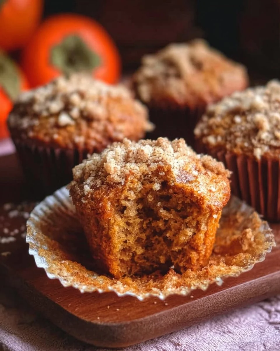 Persimmon Muffins 1 Freshly baked persimmon muffins with spices and a warm, golden crust