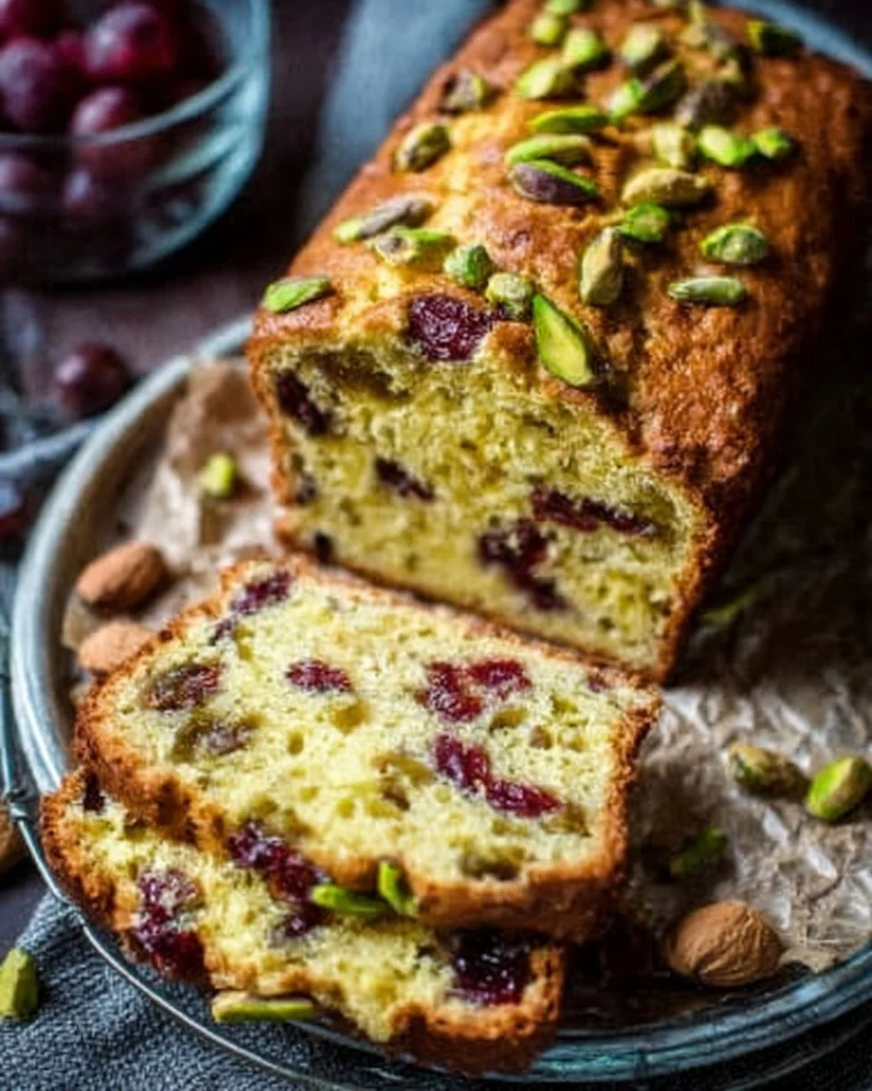 Freshly baked Pistachio Cherry Bread with nuts and cherries