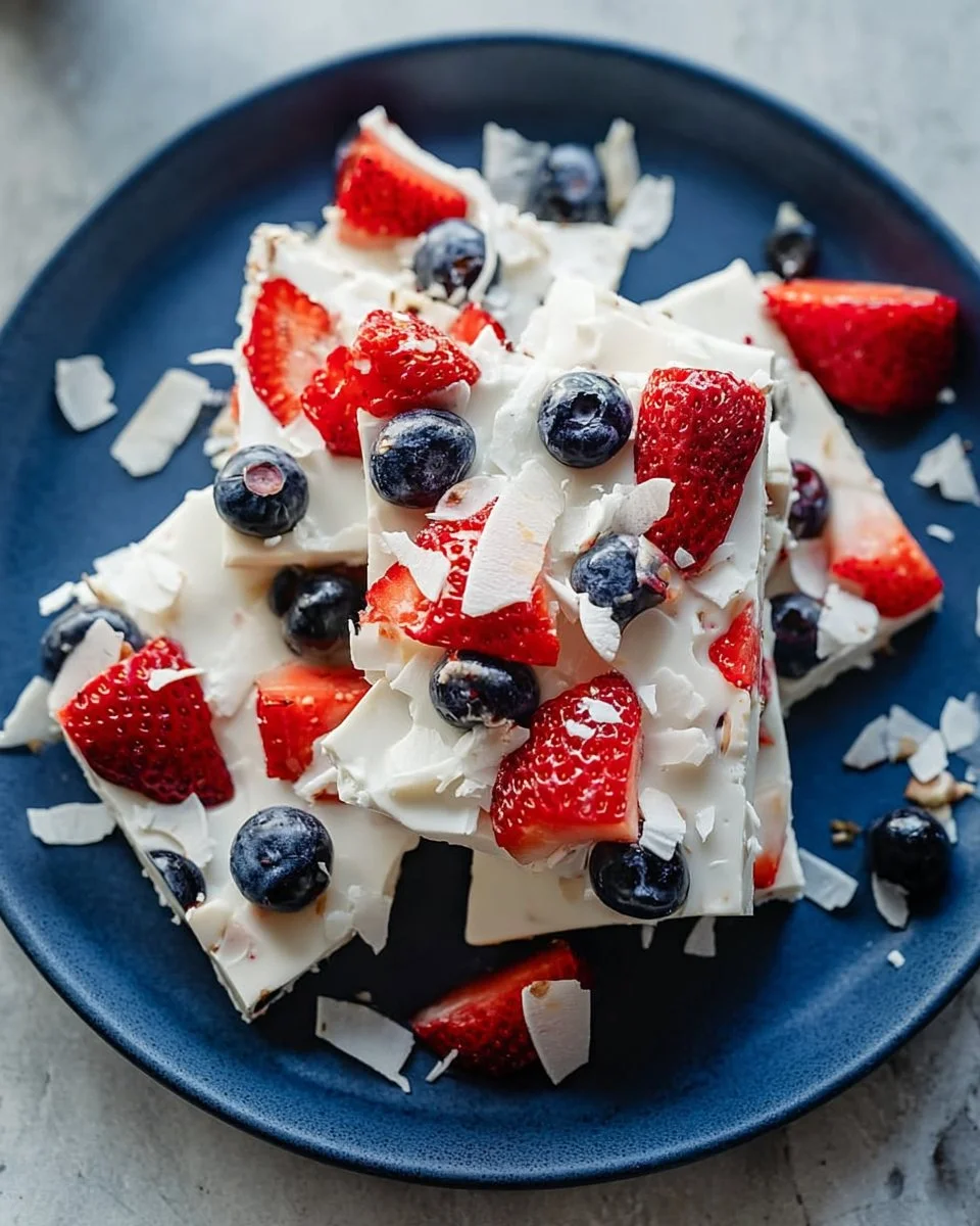 Simple Frozen Yogurt Bark 1 Homemade simple frozen yogurt bark topped with fruits and nuts.