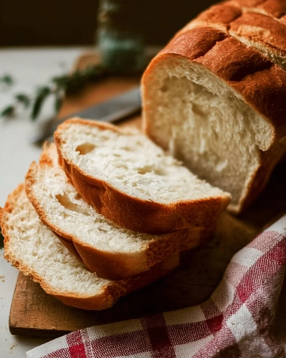 Simple Sandwich Bread 1 Loaf of homemade simple sandwich bread, freshly baked and sliced.