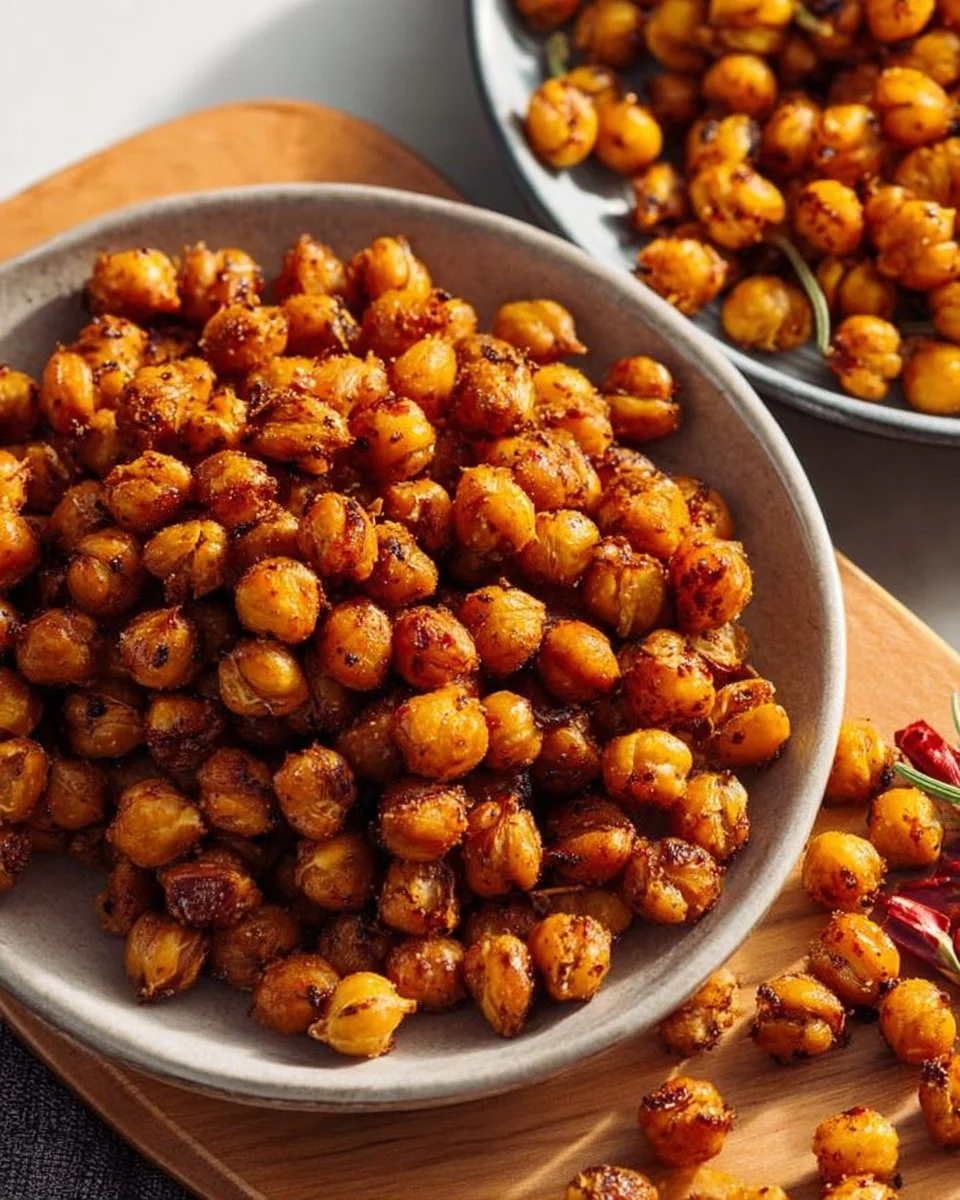 Spicy roasted chickpeas in a bowl, a healthy and delicious snack option