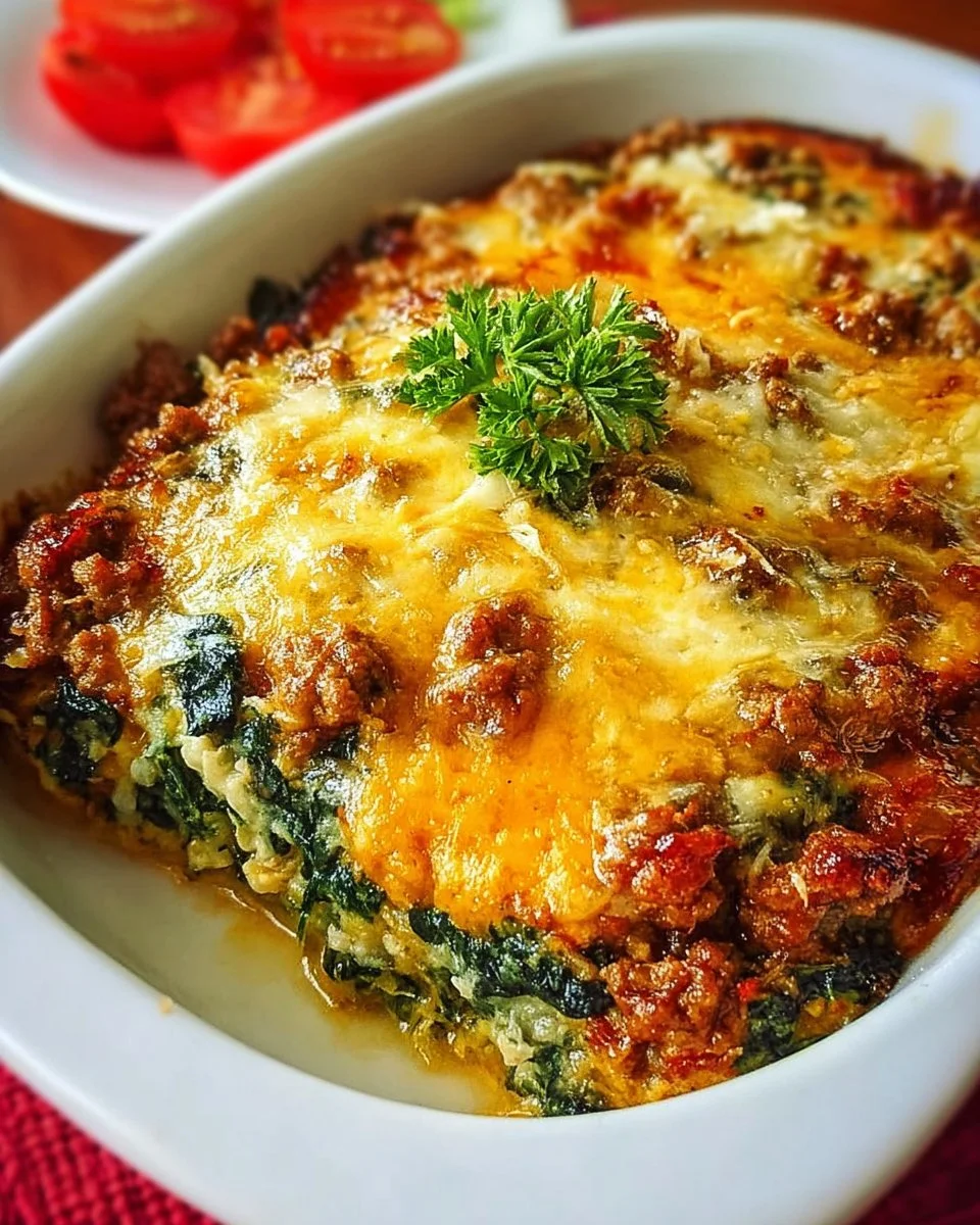 Spinach Ground Turkey Casserole 1 Delicious spinach casserole with ground turkey, a healthy family meal.