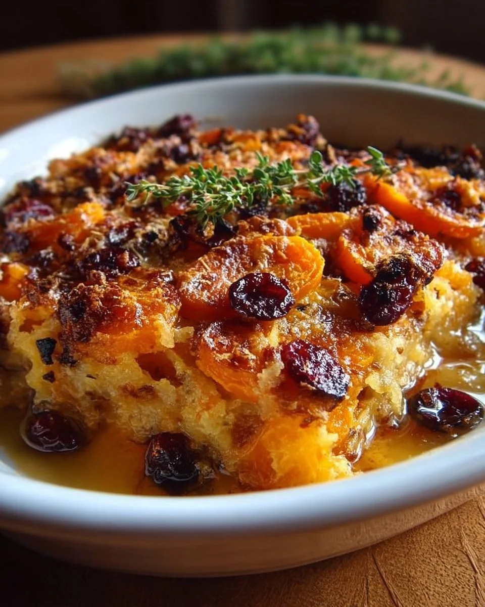 Delicious sweet potato cranberry gratin baked to perfection.