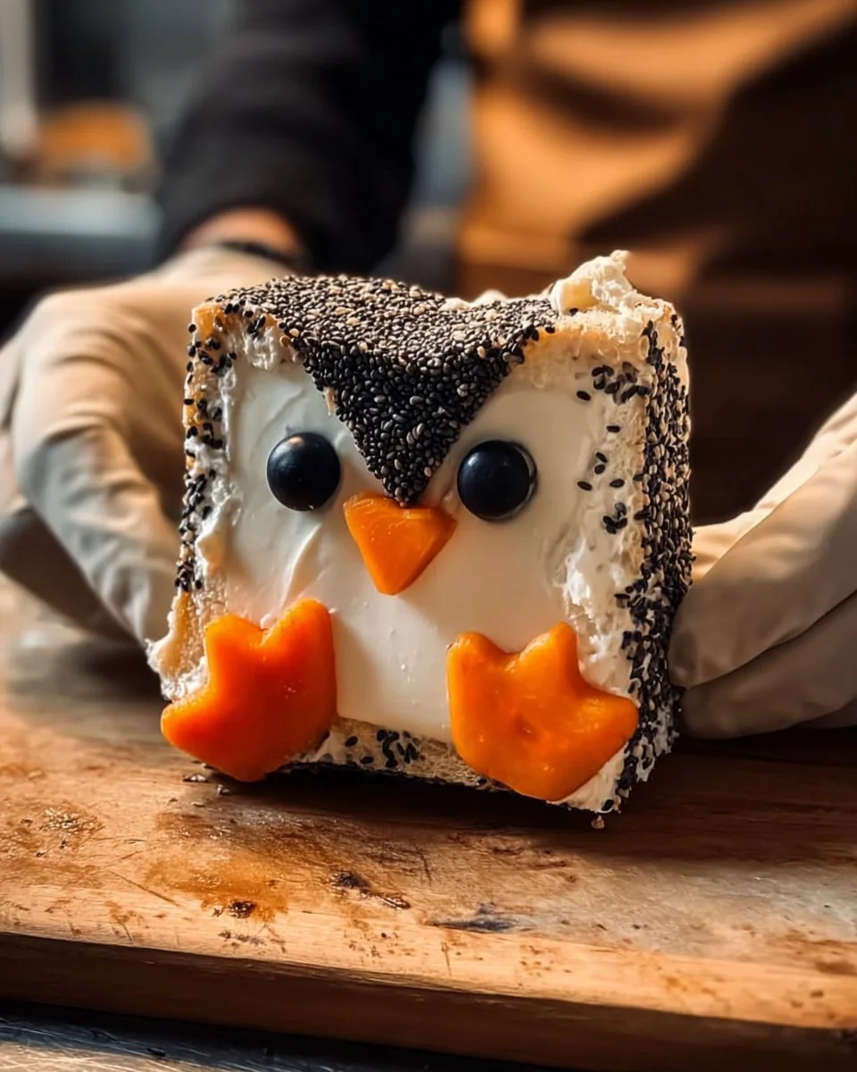 The penguin toast with salmon 1 Delicious penguin toast topped with salmon for a fun and creative snack