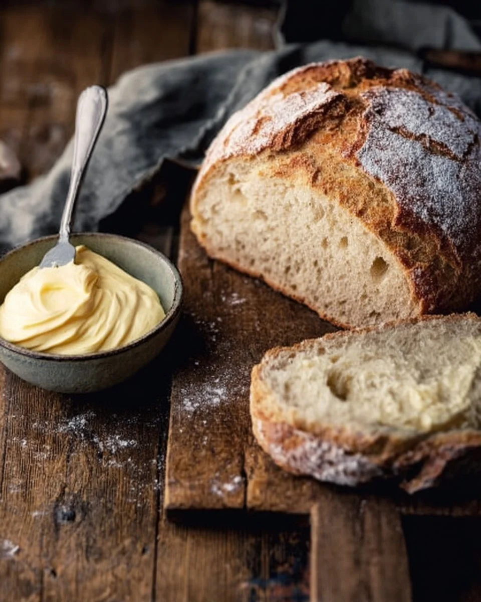 Loaf of freshly baked traditional Irish Soda Bread on a wooden table
