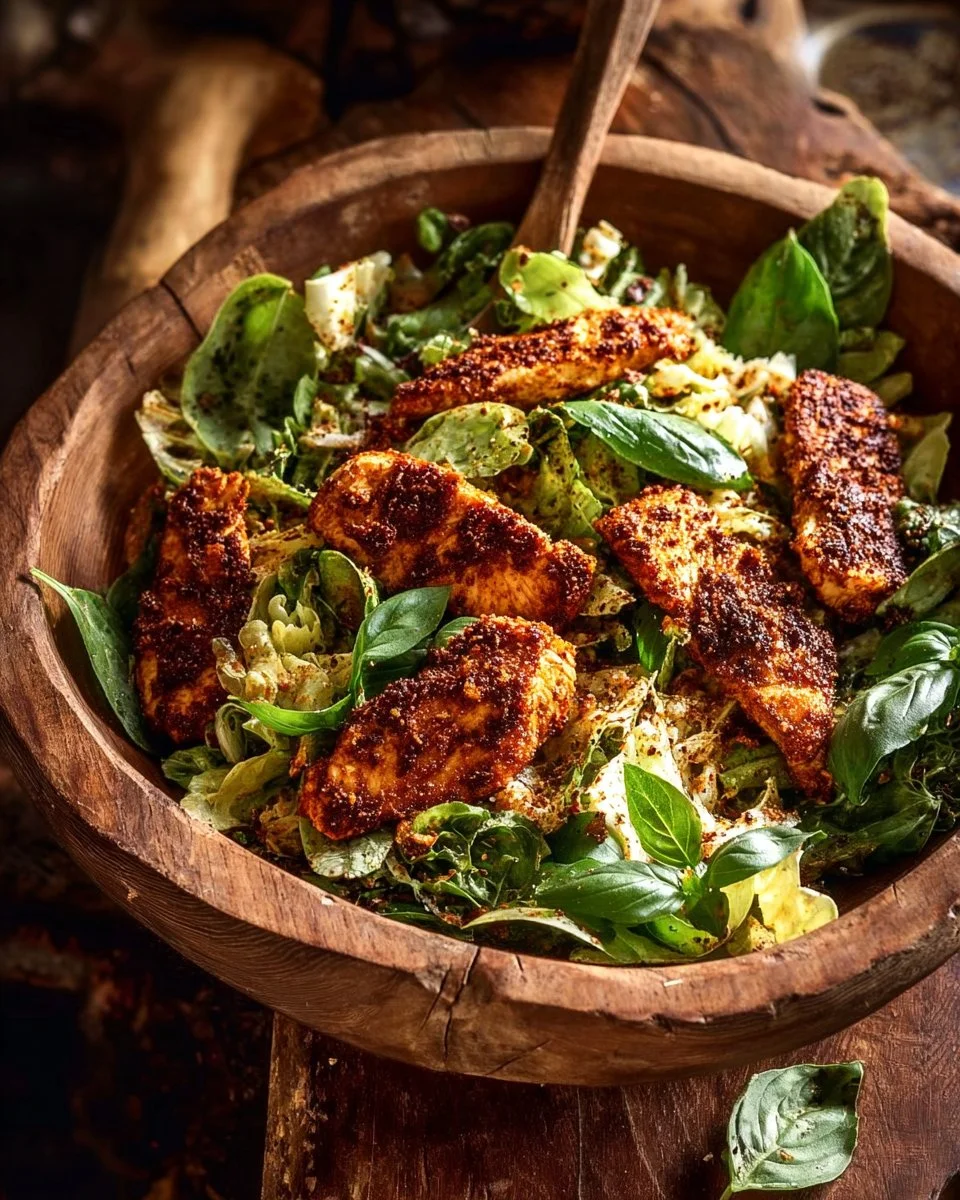 Blackened Salmon Caesar Salad 1 Blackened Salmon Caesar Salad topped with fresh greens and creamy dressing