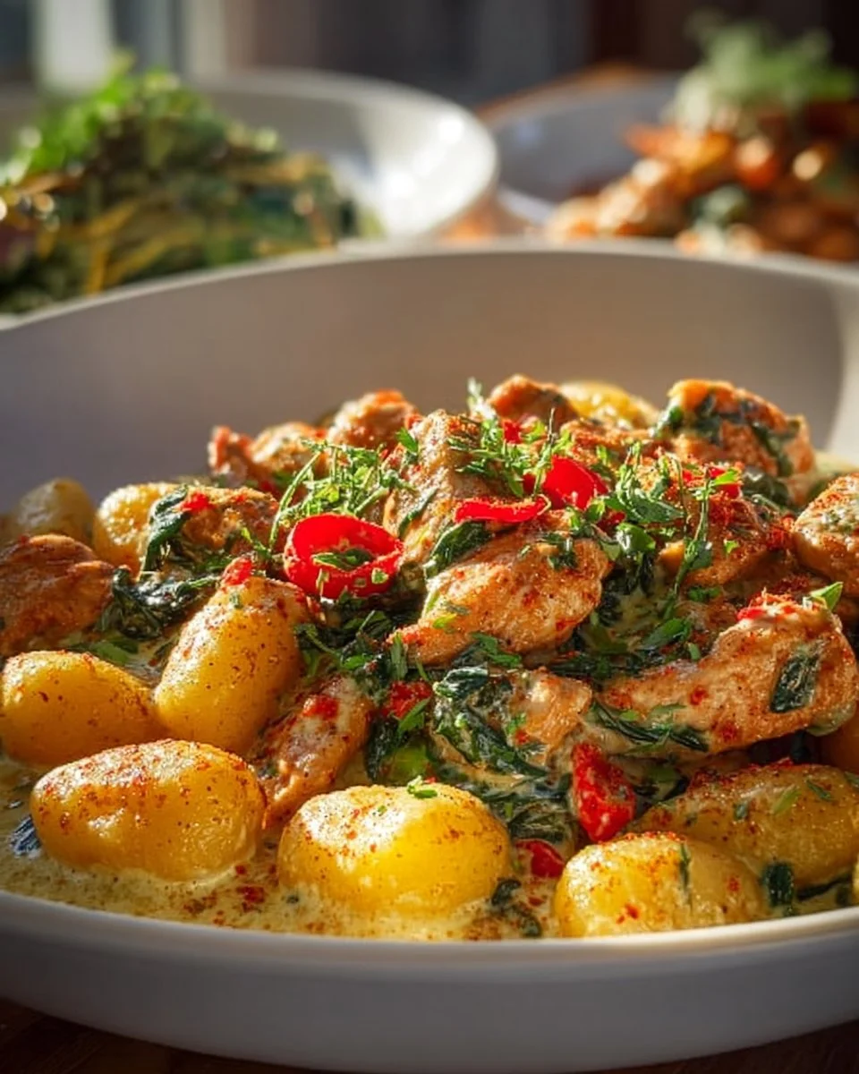 Cajun Chicken Gnocchi 1 Delicious Cajun Chicken Gnocchi served in a creamy sauce with herbs