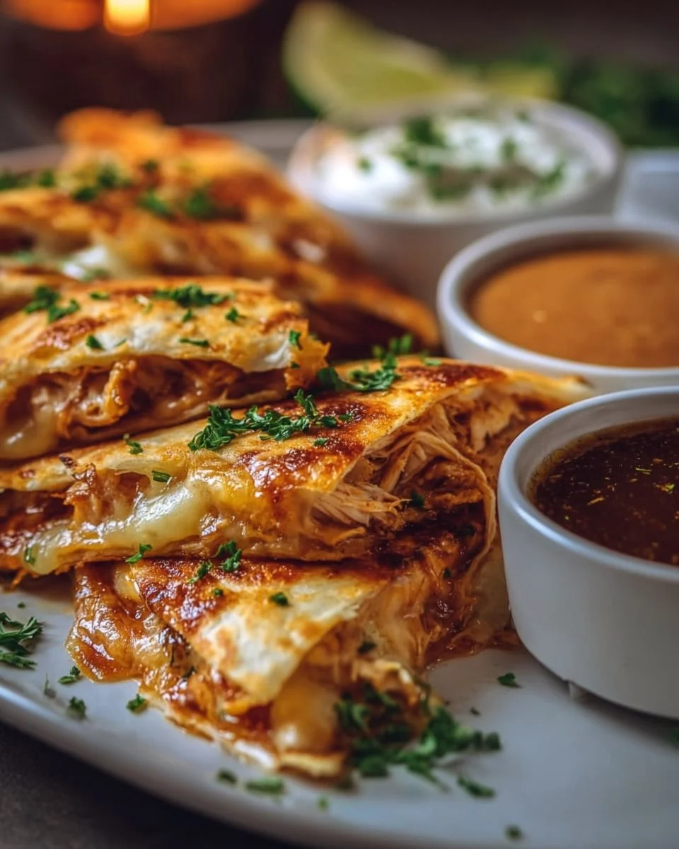 Chicken and Cheese Quesadillas 1 Cheesy Chicken Quesadillas with chicken, cheese, and fresh toppings