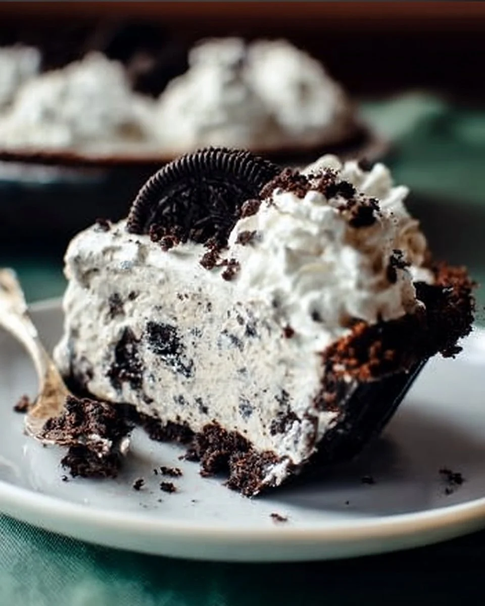 Cookies and Cream Pie 1 Delicious Cookies and Cream Pie topped with whipped cream and chocolate cookies