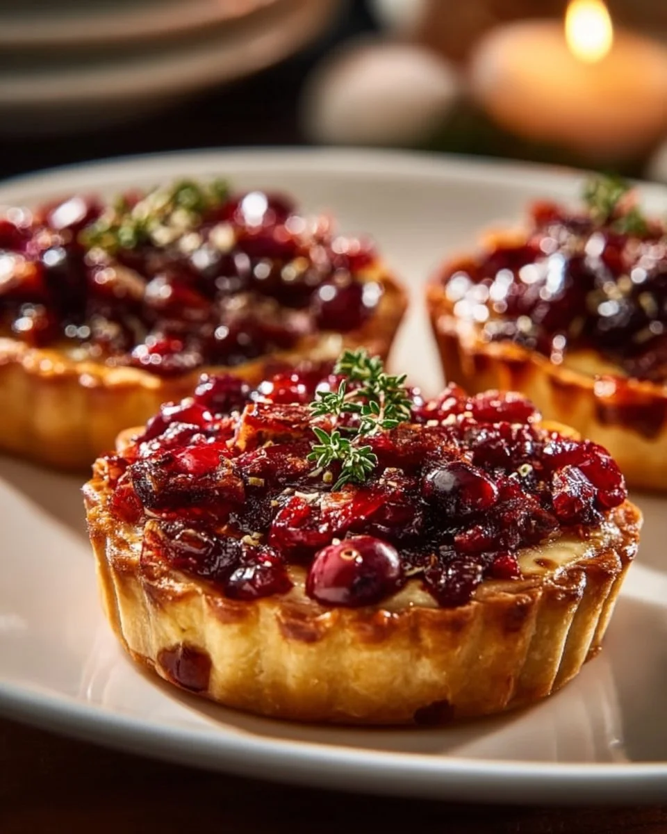 Savory Cranberry Brie Tart topped with pancetta, ideal for festive occasions.