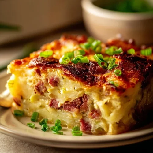 Creamy Corned Beef Colcannon Casserole 2 Creamy corned beef colcannon casserole topped with herbs