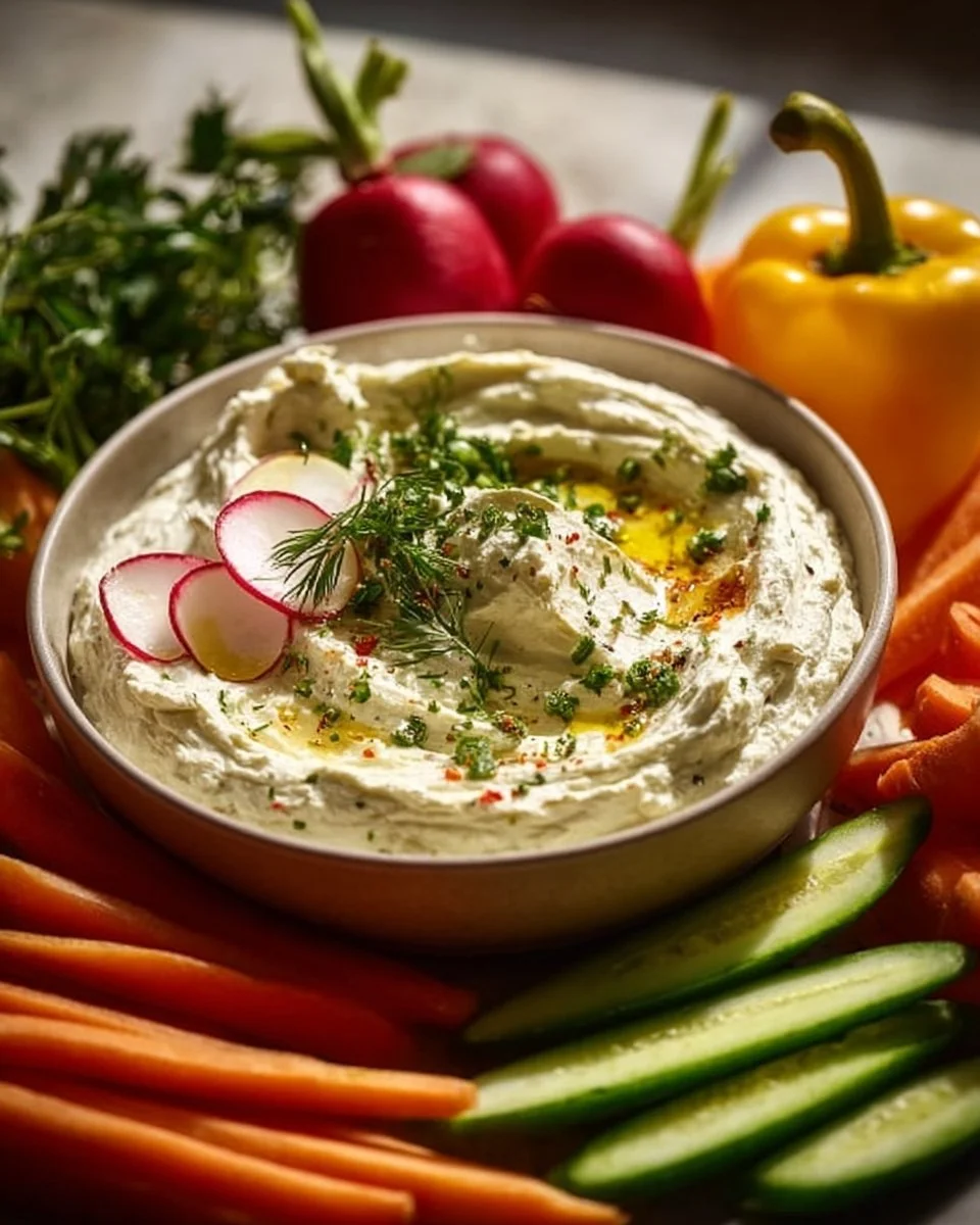 Creamy Whipped Feta Dip 1 Bowl of creamy whipped feta dip garnished with herbs and served with bread