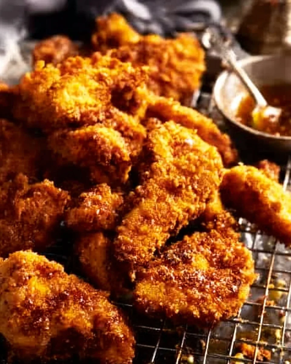 Crispy Honey Parmesan Chicken Cutlets 1 Crispy honey parmesan chicken cutlets with a golden crust on a plate.