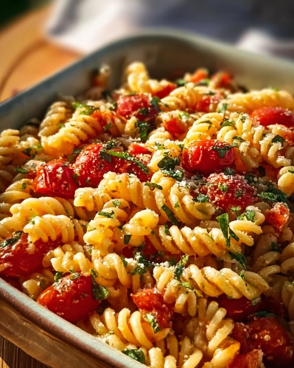 Delicious Tomato Garlic Pasta Salad 1 Delicious tomato garlic pasta salad with fresh ingredients