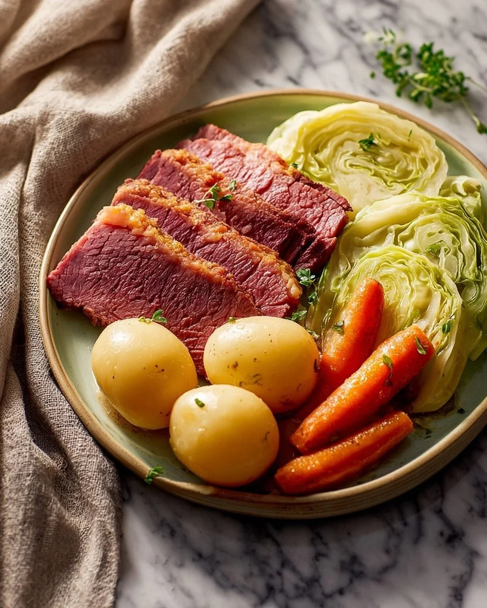 Dutch oven corned beef and cabbage meal cooked to perfection