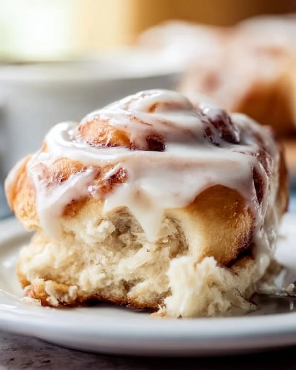 Plate of easy cinnamon rolls with icing on top