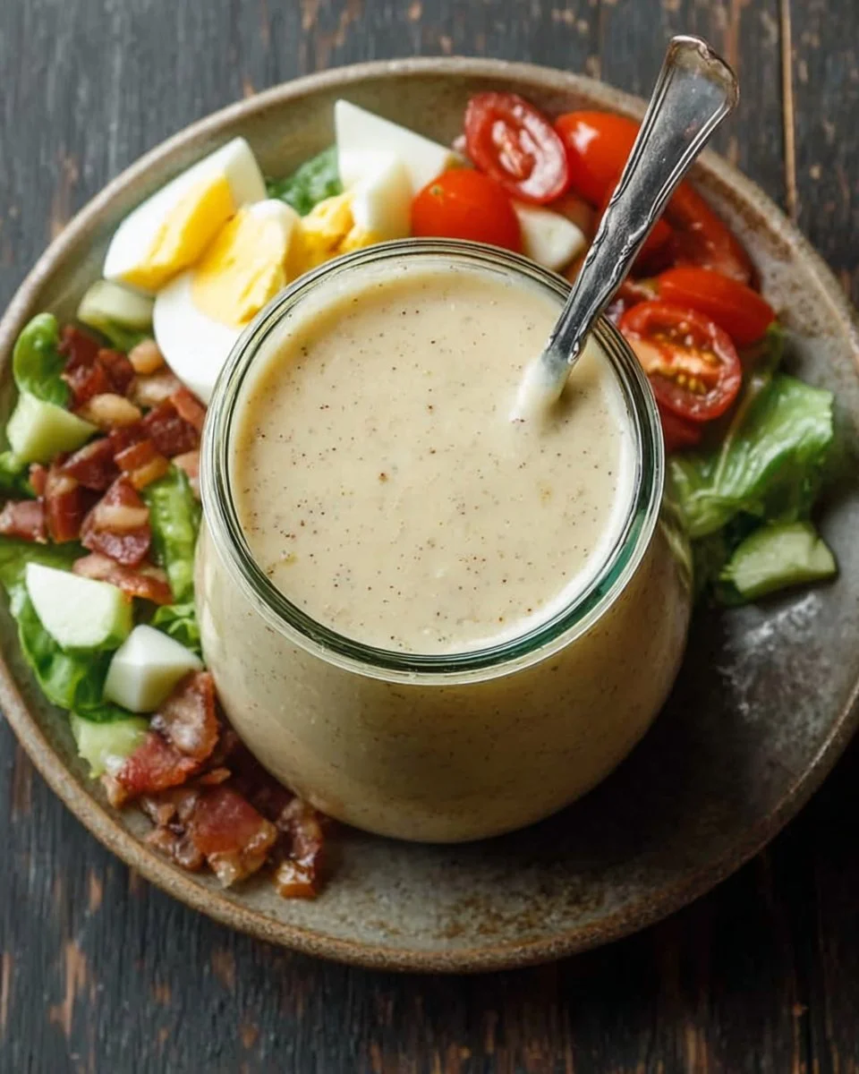 Easy Homemade Cobb Salad Dressing 1 Homemade Cobb salad dressing in a jar with fresh ingredients