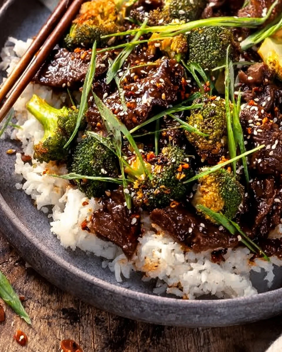 Delicious Japanese steak bowl with vegetables and rice