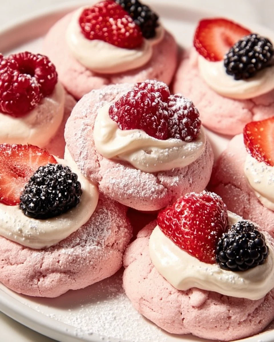 Fresh Berry Pink Sugar Cookies decorated with colorful berries and icing