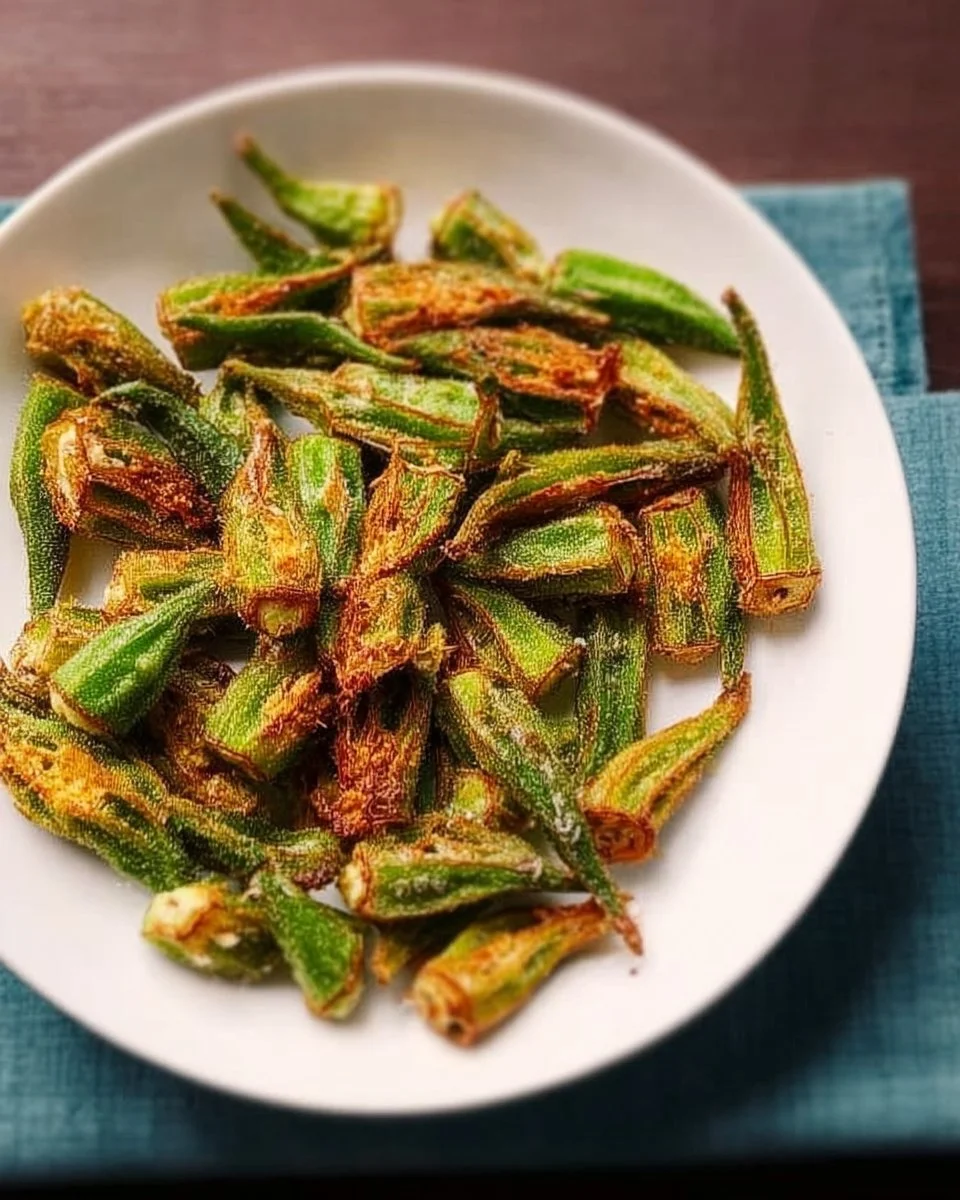 Bowl of crispy fried okra served as a snack or side dish