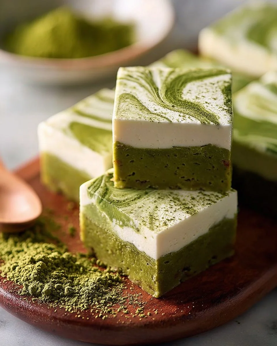 Green Tea Matcha Latte Bars fresh from the oven, perfect for a healthy snack.