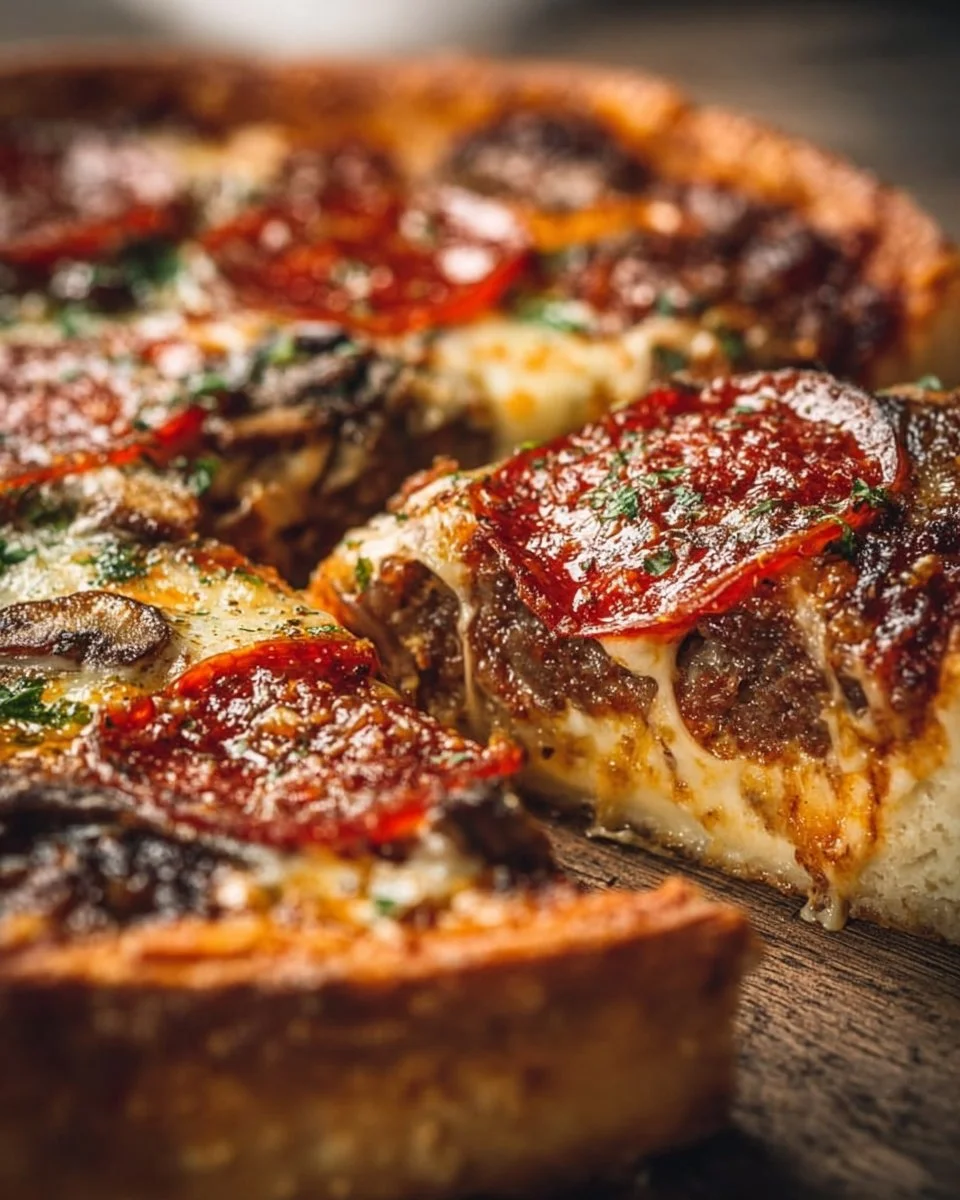 Delicious hearty pizza pie topped with fresh ingredients