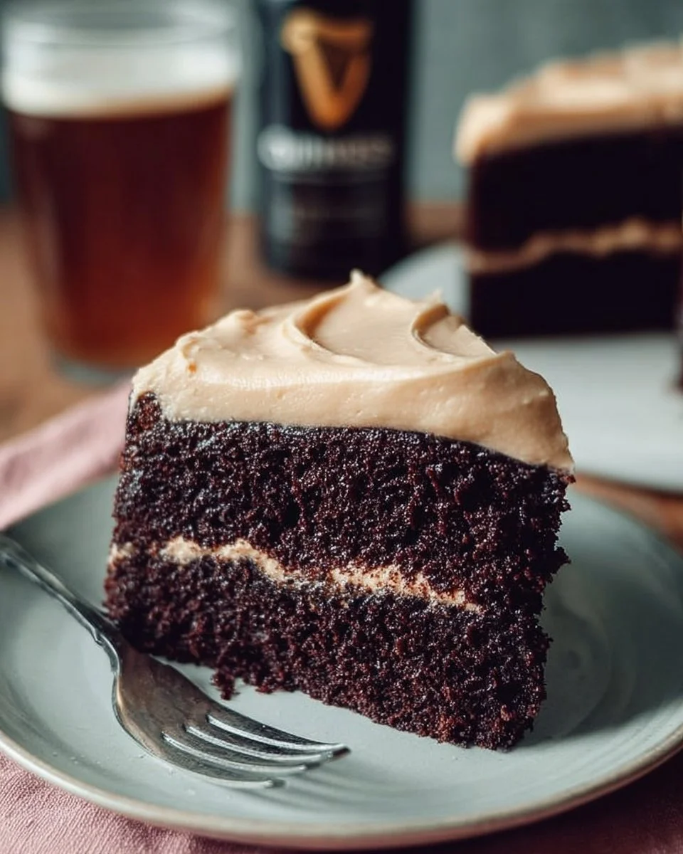 Indulgent Dark Chocolate Guinness Cake with Baileys Cream Cheese Icing