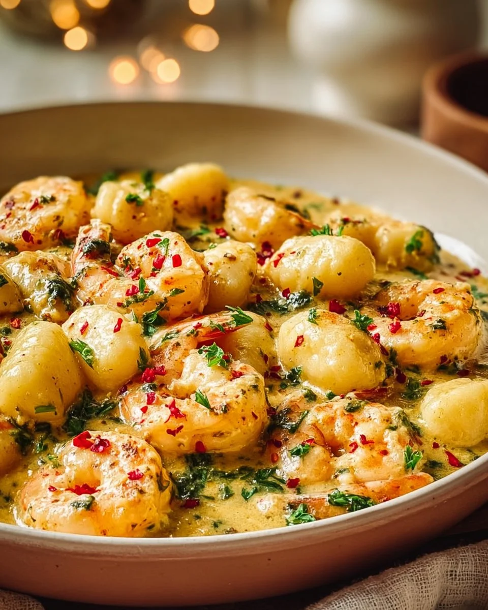 Mouthwatering Shrimp Gnocchi 1 Delicious shrimp gnocchi served with a creamy sauce and garnished with herbs.