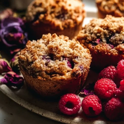 Raspberry Streusel Muffins 2 Freshly baked Raspberry Streusel Muffins with a crumbly topping