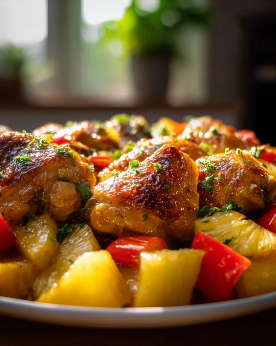 Sheet pan honey mustard chicken recipe with pineapple for a flavorful meal
