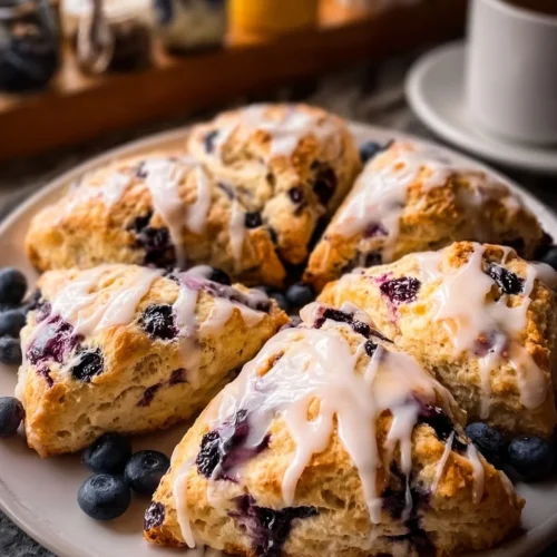 Tangy Lemon Blueberry Sourdough Scones 2 Tangy lemon blueberry sourdough scones on a wooden table