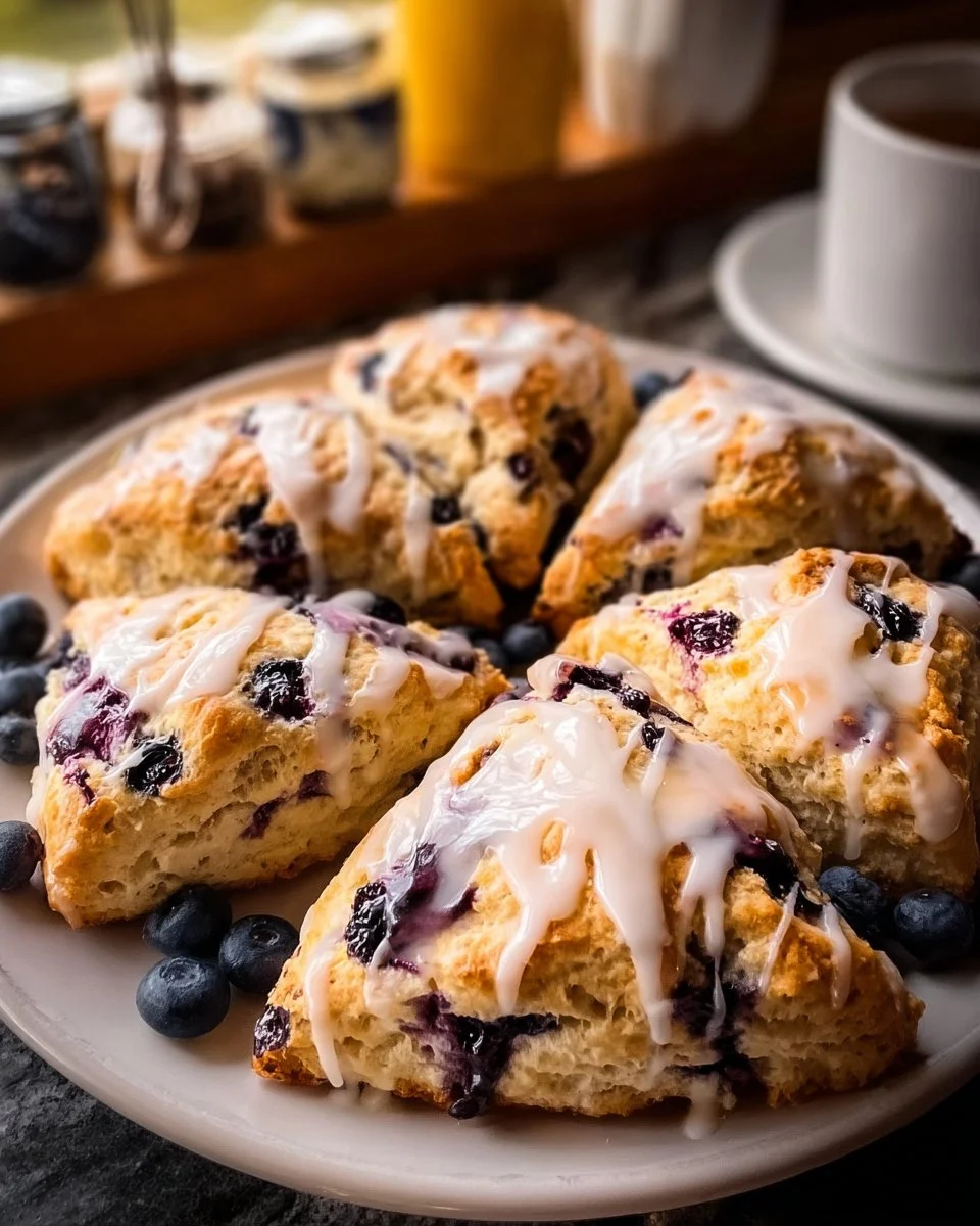 Tangy Lemon Blueberry Sourdough Scones 1 Tangy lemon blueberry sourdough scones on a wooden table