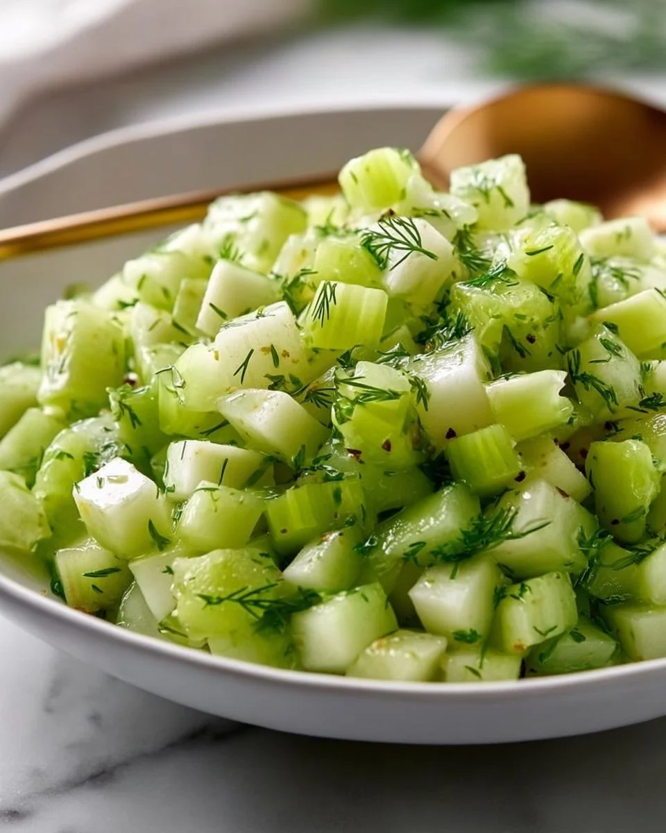 Tasty Celery Salad with Dill 1 Tasty celery salad with dill served in a colorful bowl.