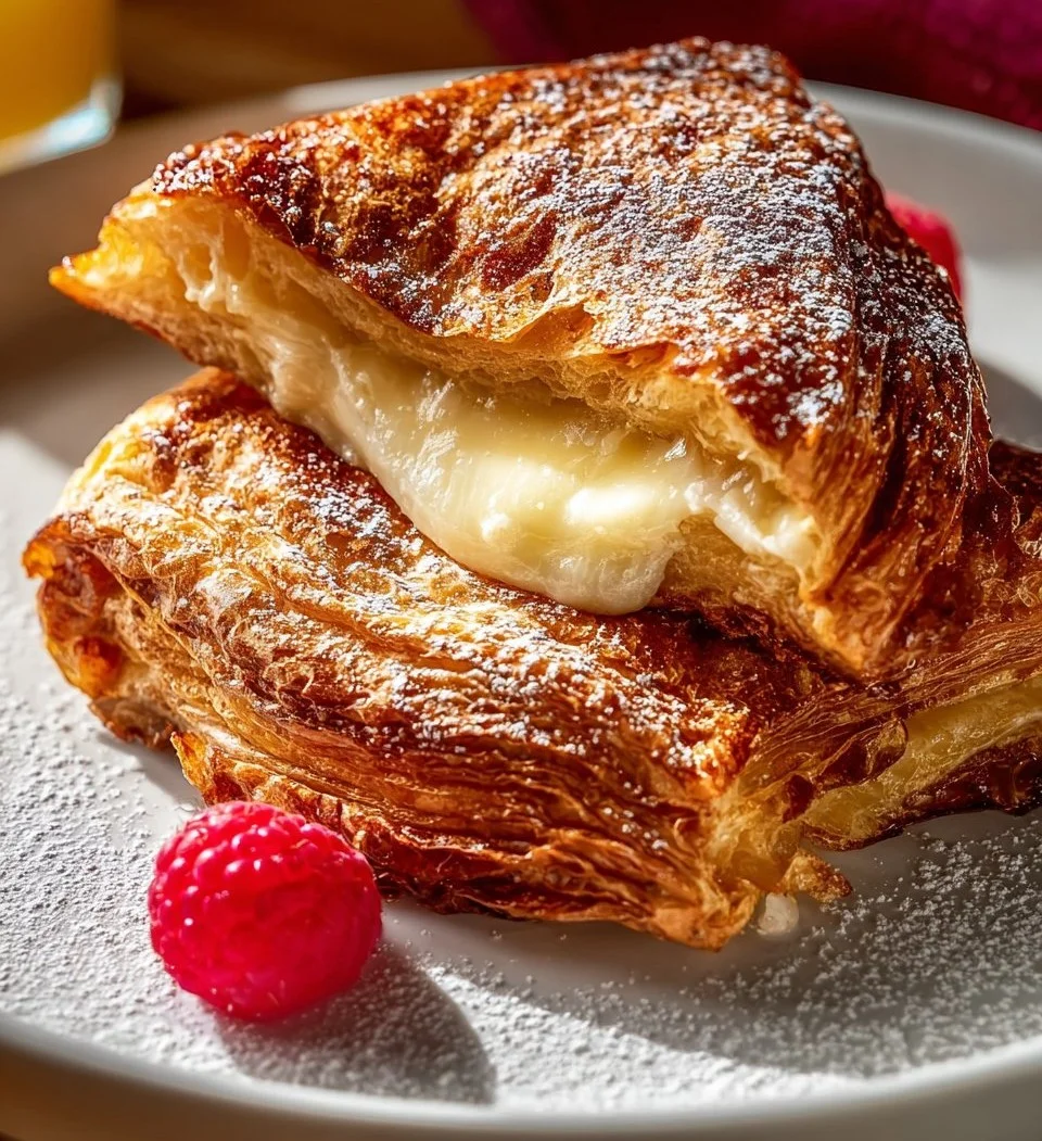 Delicious croissant French toast topped with berries and syrup