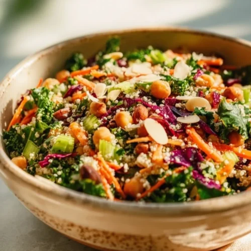 Tasty grain and celery salad with apple cider vinaigrette served in a bowl