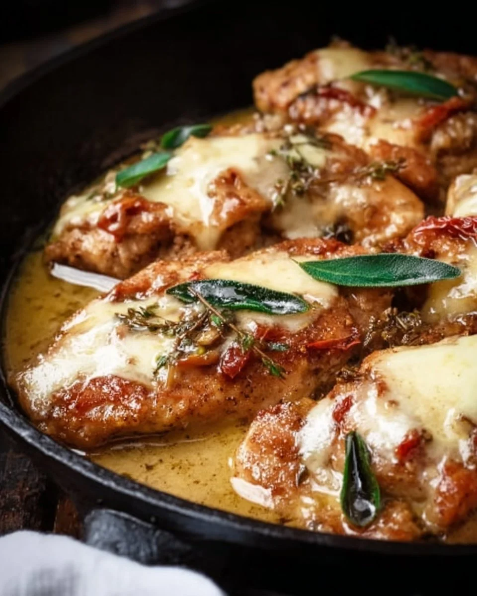 Delicious Chicken Valdostana dish with cheese and prosciutto