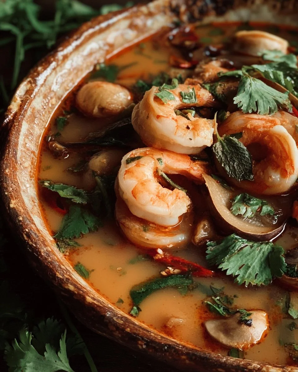Tom Yum Soup 1 Bowl of traditional Tom Yum Soup with shrimp, mushrooms, and herbs