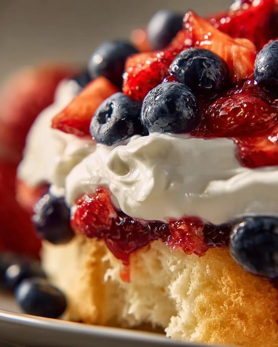 Ultimate Blueberry Strawberry Shortcake 1 Delicious blueberry strawberry shortcake topped with fresh berries and whipped cream.