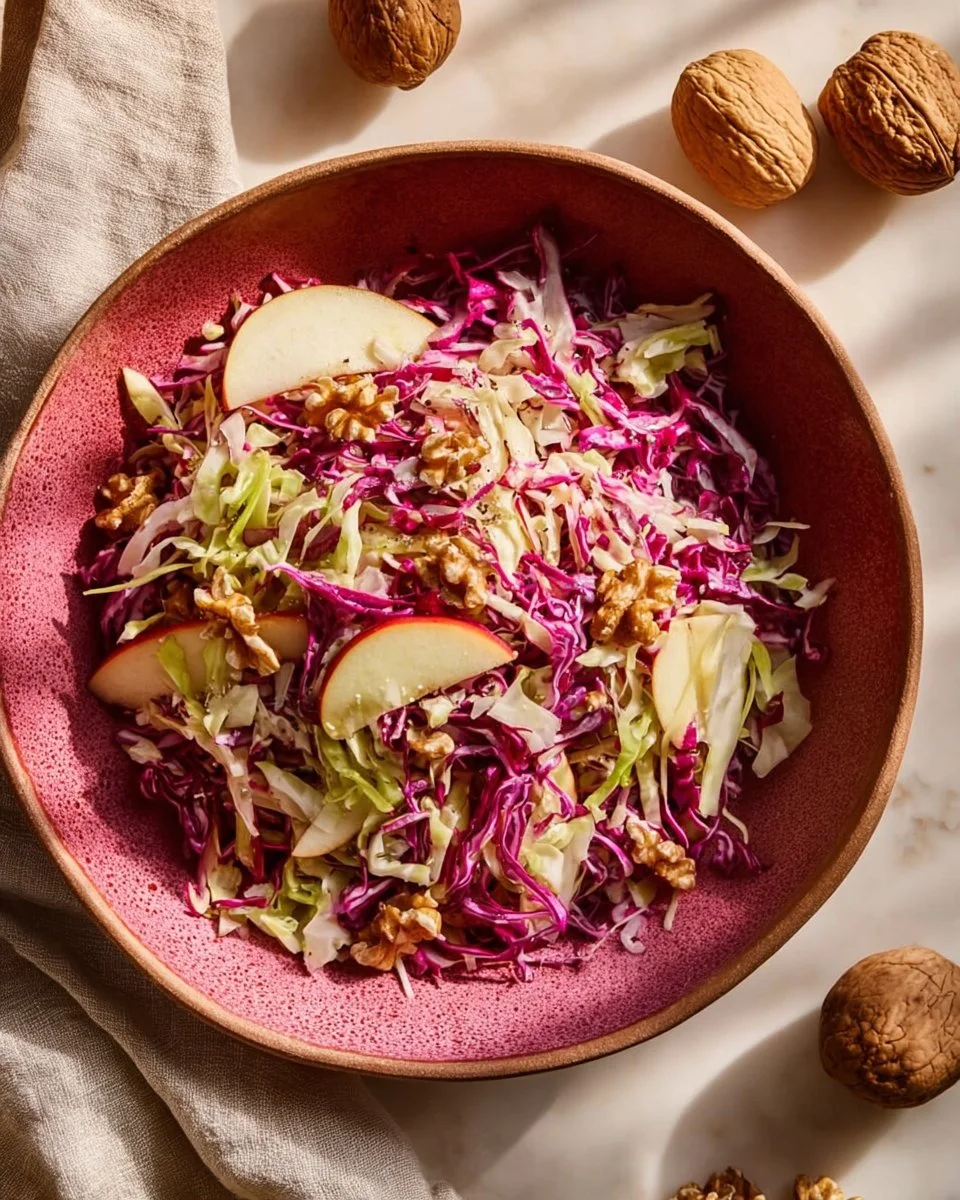 Cabbage Apple Salad 1 Cabbage apple salad with crunchy cabbage and sweet apple slices