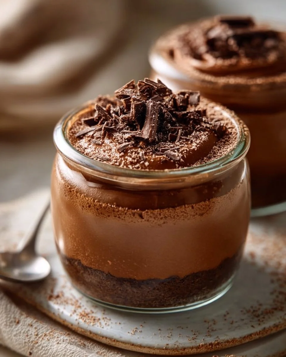 Delicious chocolate cheesecake served in jars, perfect for dessert lovers