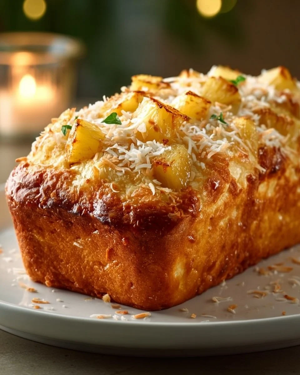 Freshly baked Coconut Pineapple Bread with tropical flavors