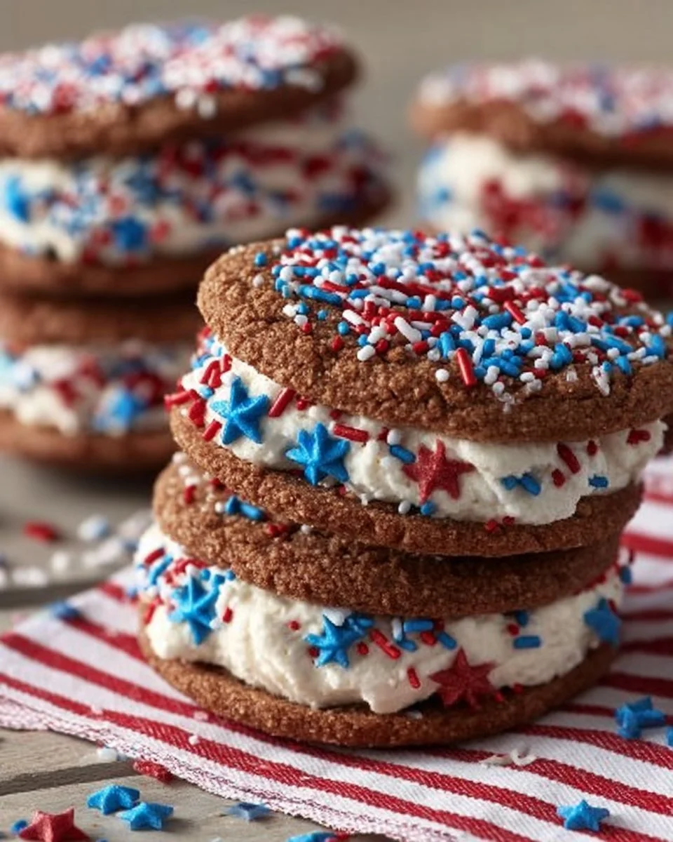 Delicious easy patriotic ice cream sandwiches with red, white, and blue layers.