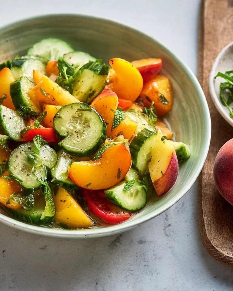 Fresh Peach Cucumber Salad with juicy peaches and crisp cucumbers